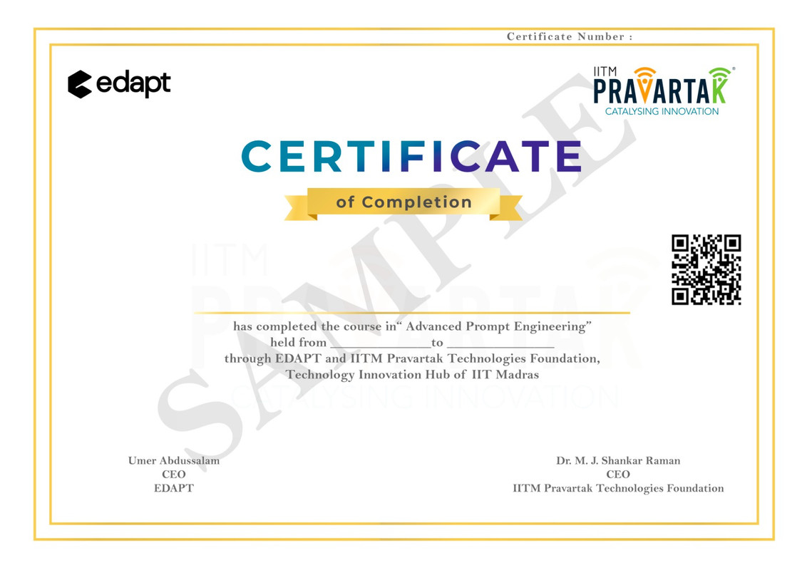 IIT Madras Pravartak Certificate