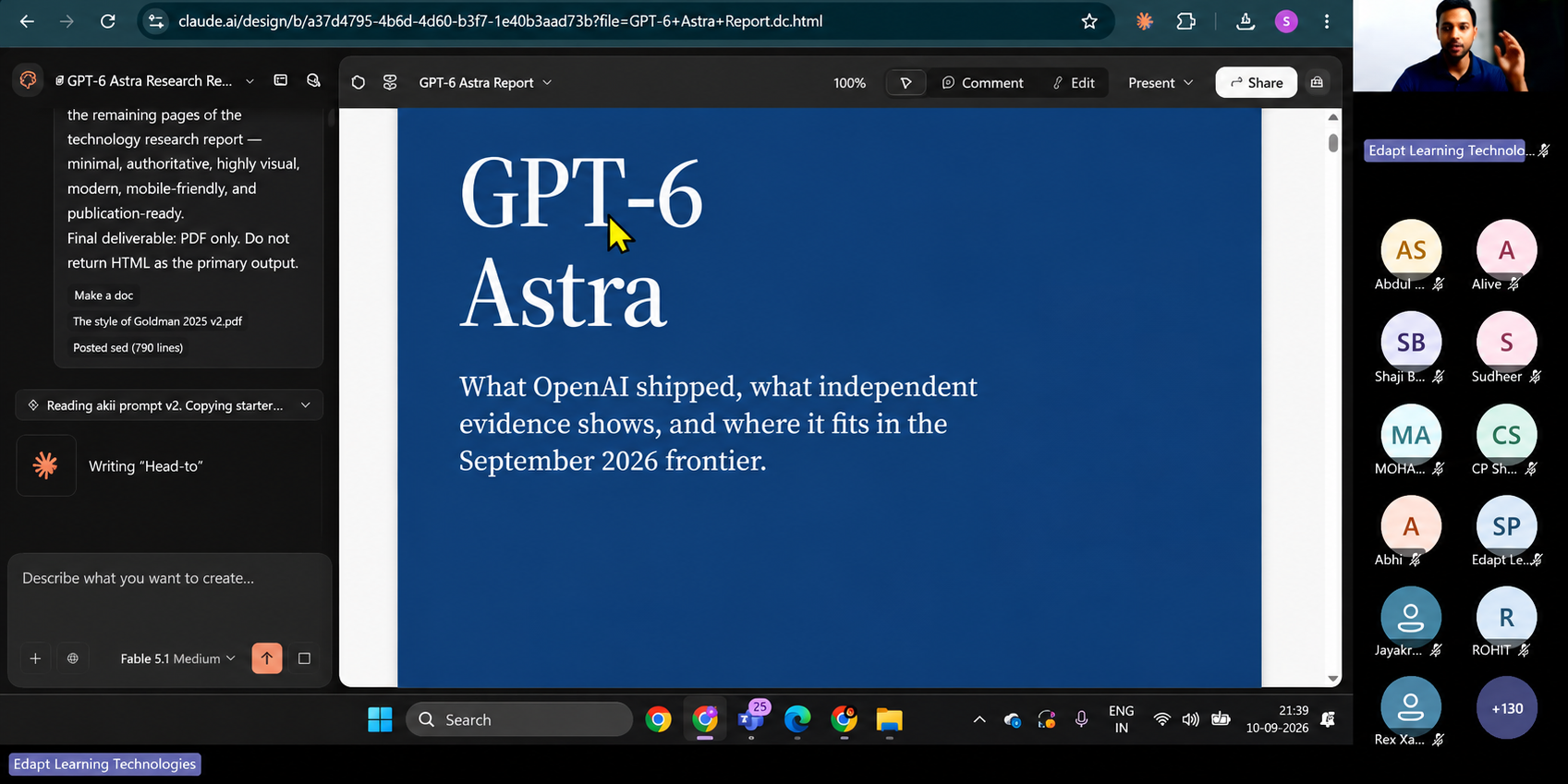 Claude creating a GPT-6 Astra research report